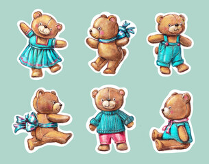 A set of stickers with teddy bears.