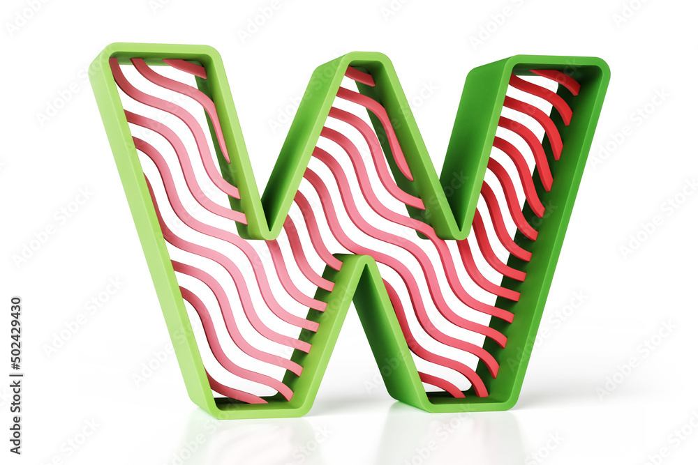 Poster 3d letter w in a modern and cheerful style of green and red color scheme. fruity style lettering. hi
