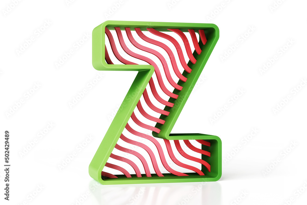 Poster 3d letter z made of green outline and red wavy pattern. high quality 3d rendering.