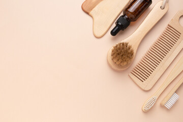 Eco cosmetic products for skin care of face and body. Natural care, toothbrush, wooden comb,...