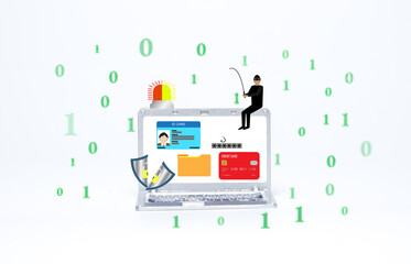 Hacking and phishing concept. A picture of illustration hacker try to hacking and phishing personal...