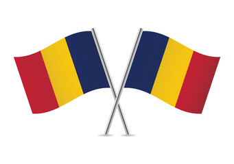 Chad crossed flags. Chadian flags on white background. Vector icon set. Vector illustration.