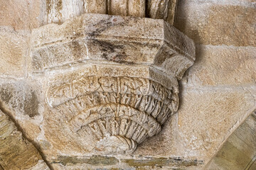 Romanesque corbels in medieval chapterhouse of the Monastery of Saint Mary of Carracedo, Spain