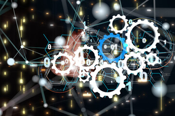 Neural network 3D illustration. Big data and cybersecurity