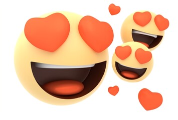 3D Emoji and emoticon face. Floating Emojis or emoticons with love eyes and laughing isolated in white background. 3d render illustration.