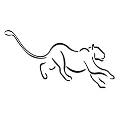 Silhouette of a running jaguar on a white background
