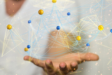 network holding in hand 3d connection data