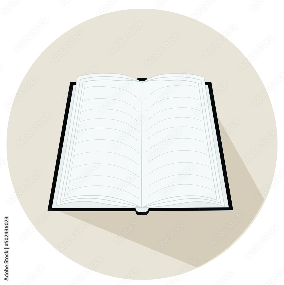 Poster vector design of an opened white book with lines in a gray circle isolated on a white background