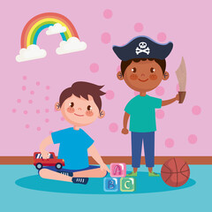 little boys playing with blocks