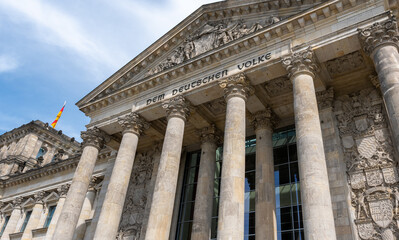 The Reichstag building in Berlin, Germany, meeting place of the German parliament: the modern Bundestag