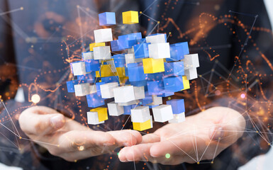 Digital cyberspace with particles and Digital data network connections concept.