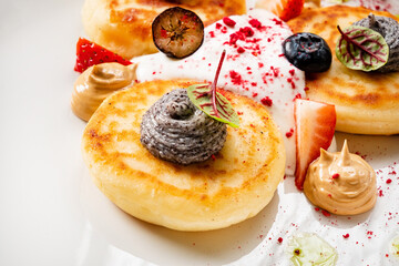 gourmet cottage cheese pancakes with sauce