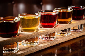 alcoholic drinks in shot glasses