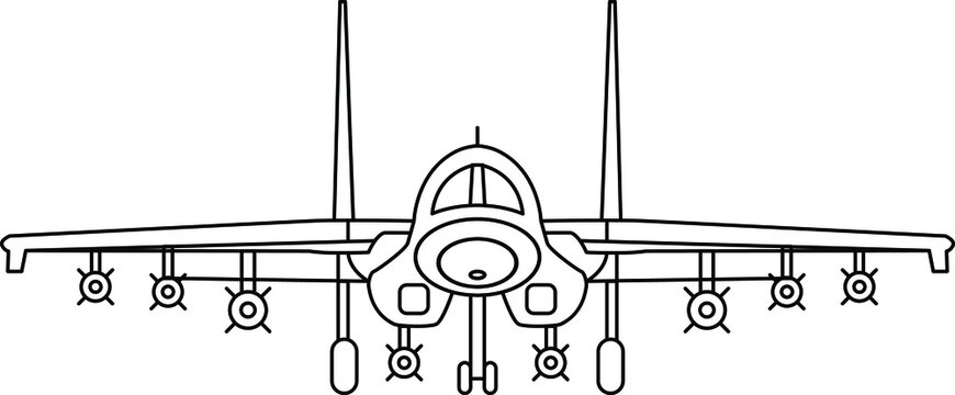 Su-25 Russian fighter-bomber aircraft icon drawing vector image.
