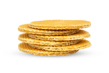 Stack of dutch waffles with caramel isolated on white background