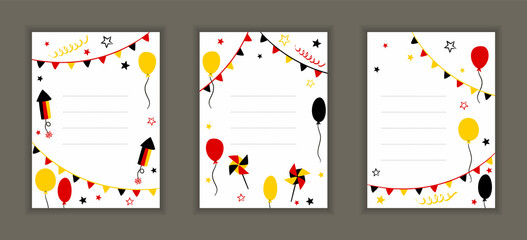 Set of banners for Germany in national tricolor. Greeting card Template with flags, balloons, petard and stars. Vector illustration for poster design.