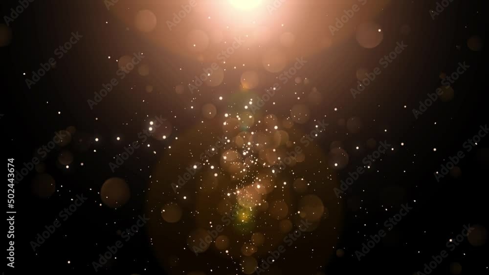 Wall mural golden particles bokeh abstract background with shining gold floating dust particles flare star on b