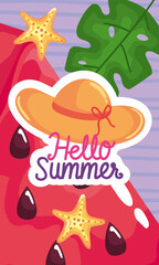 hello summer lettering with hat