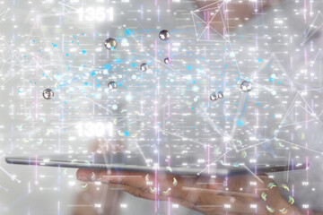 Abstract network of physical devices on the Internet using a network connection with statistics...