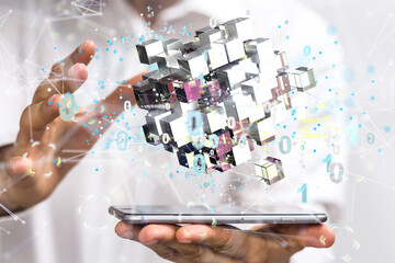 Artificial Intelligence Cloud technology. Integrated digital web concept background