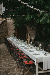 Table setting and decoration. Wedding decor rustic.