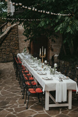Table setting and decoration. Wedding decor rustic.