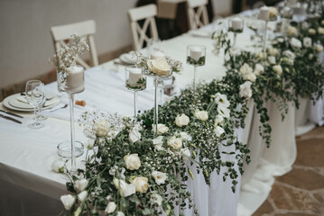 Table setting and decoration. Wedding decor rustic.