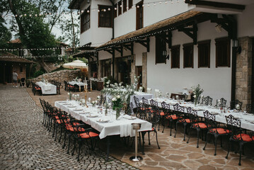 Table setting and decoration. Wedding decor rustic.