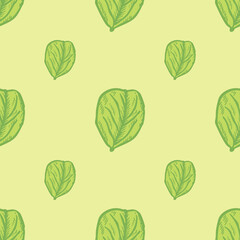 Seamless pattern engraved tree leaves. Vintage background botanical with foliage in hand drawn style.
