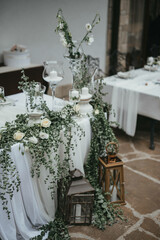 Table setting and decoration. Wedding decor rustic.