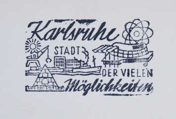 briefmarke stamp vintage retro alt old slogan werbung Karlsruhe Stadt der vielen Möglichkeiten...