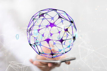 Global network. Blockchain. 3D illustration. Neural networks and artificial intelligence. Abstract  3d