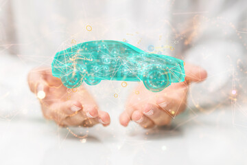 Autonomous car with HUD graphic of Navigation system driving