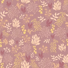 Abwaschbare Fototapete Autumn floral and leafy motif. Grass pattern of different bushes and flowers. Vector illustration. Seamless. Suitable for fabric, postcards, packaging, wallpaper. © Ekaterina