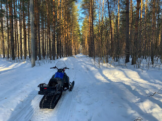 Snowmobile in a forest