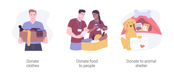 Making donations isolated cartoon vector illustrations set.