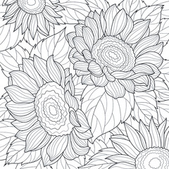 Sunflowers.Coloring book antistress for children and adults. Illustration isolated on white background.Zen-tangle style. Hand draw