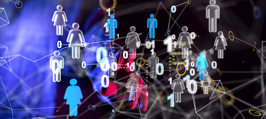 Abstract technology group and data 3d