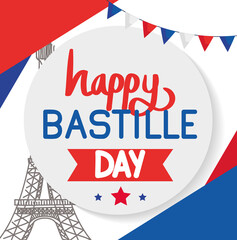 bastille day lettering postcard - obrazy, fototapety, plakaty