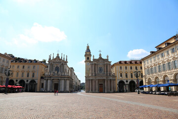 Fototapeta na wymiar TURIN City in Italy Square of Saint Charles called Piazza San Carlo in Italian language