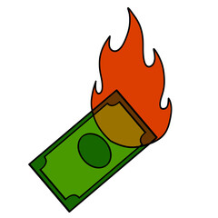 Burning dollar. Green money on fire. Failed business and economic crisis.