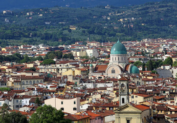 Fototapeta na wymiar synagogue with big dome in the FLORENCE city in TUSCANY Region in Italy Country
