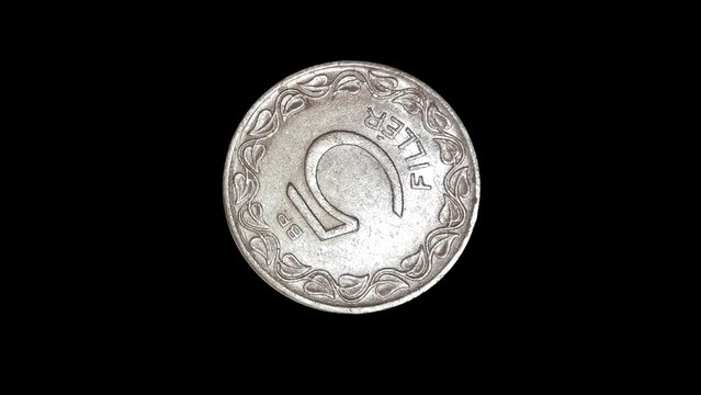 Reverse of Hungary coin 5 filler minted from 1953 till 1992. Isolated in black background.