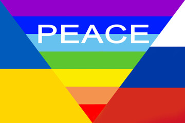 Fototapeta na wymiar Peace Rainbow flag between Ukraine and Russia