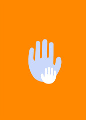 Fototapeta na wymiar illustration of abstract adult and child hand prints on orange, children protection day concept.