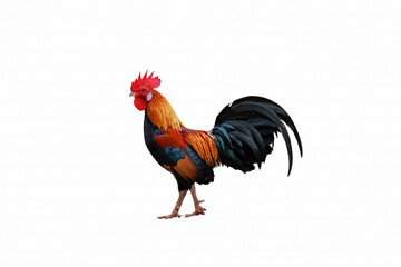 Beautiful Rooster standing in white background.