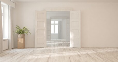 White empty room. Scandinavian interior design. 3D illustration