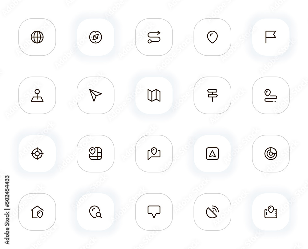 Poster Navigation and maps line icons set. Globe, compass, route, location, target and other buttons. Vector outline pictograms for web and ui, ux mobile app design. Editable Stroke. 24x24 Pixel Perfect.