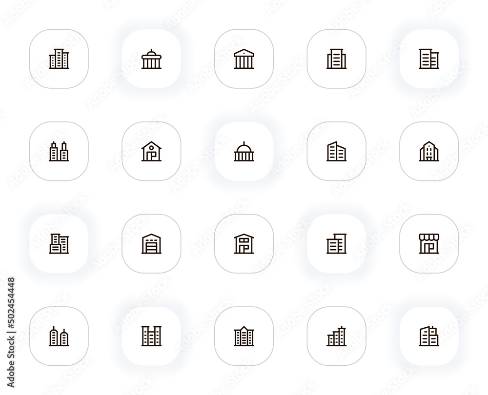 Fototapete building and construction line icons set. skyscraper, apartment, house, bank and other buttons. vect