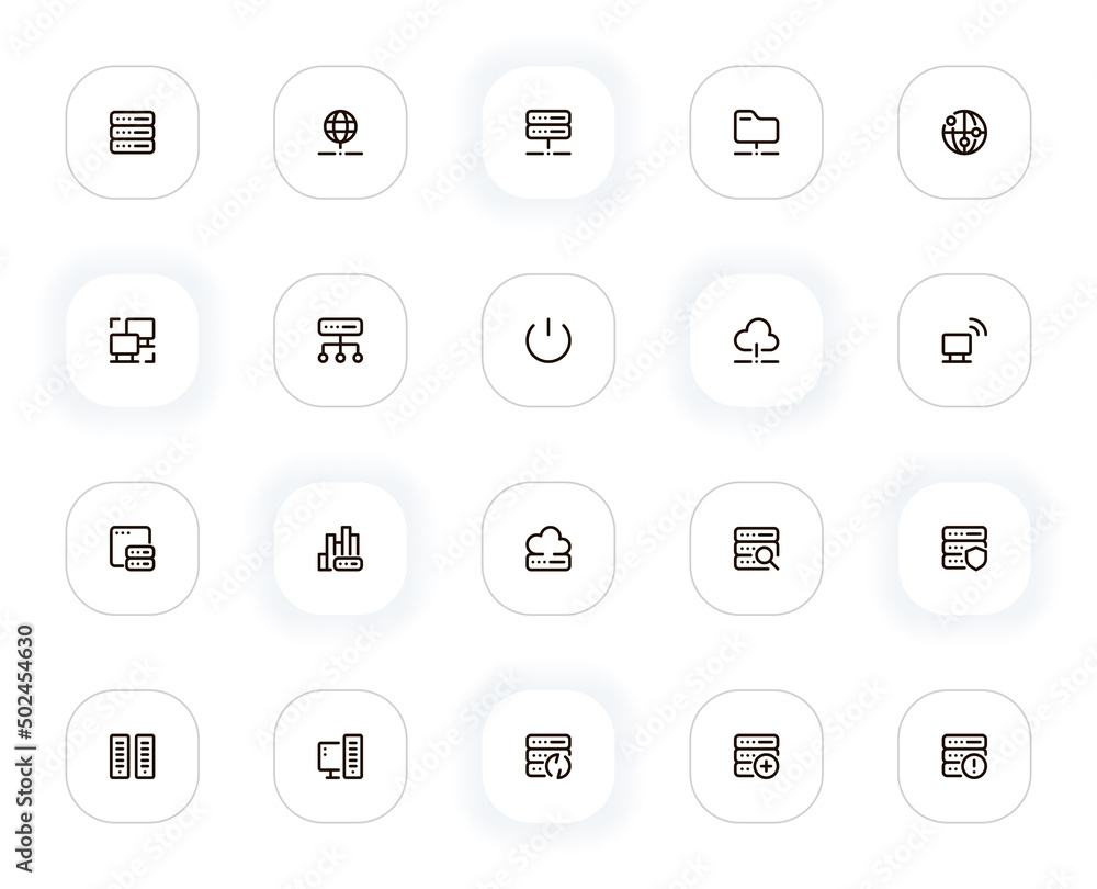 Fototapete servers and databases line icons set. computer, network, hosting, cloud storage and other buttons. v